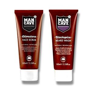 New ManCave Men’s Skincare Set – Olivestone Face Scrub & Blackspice Beard Wash